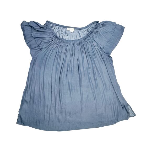 LOFT Women's Blue Cold Shoulder Flutter Sleeve Blouse XL - Off Shoulder, - Picture 5 of 7